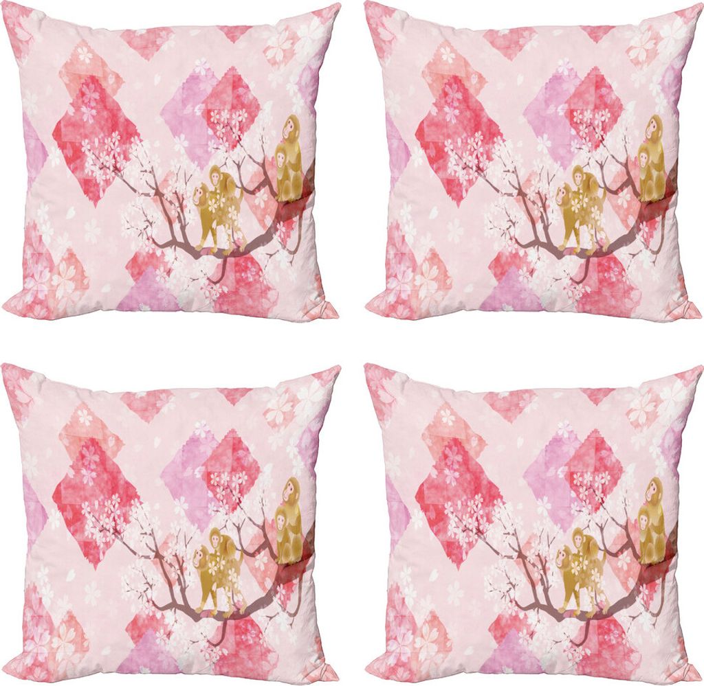 ABAKUHAUS Blume Kissenbezug Set (4 Stück), Minimalist Baum Braches, Moderner Doppelseitiger Digitaldruck, 45 cm x 45 cm, Rosa, Rot, Hell Kaffee