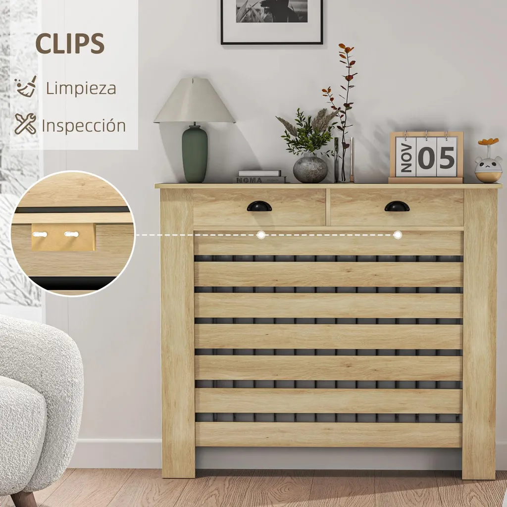 Masquer un radiateur inesthétique : cache-radiateur en MDF chêne 111cm - 5