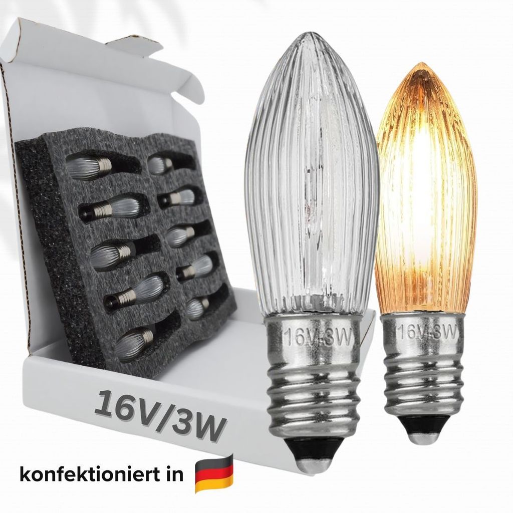 10x Stück E10 16V/3W Ersatzlampe für Schwibbogen, Produktbild 