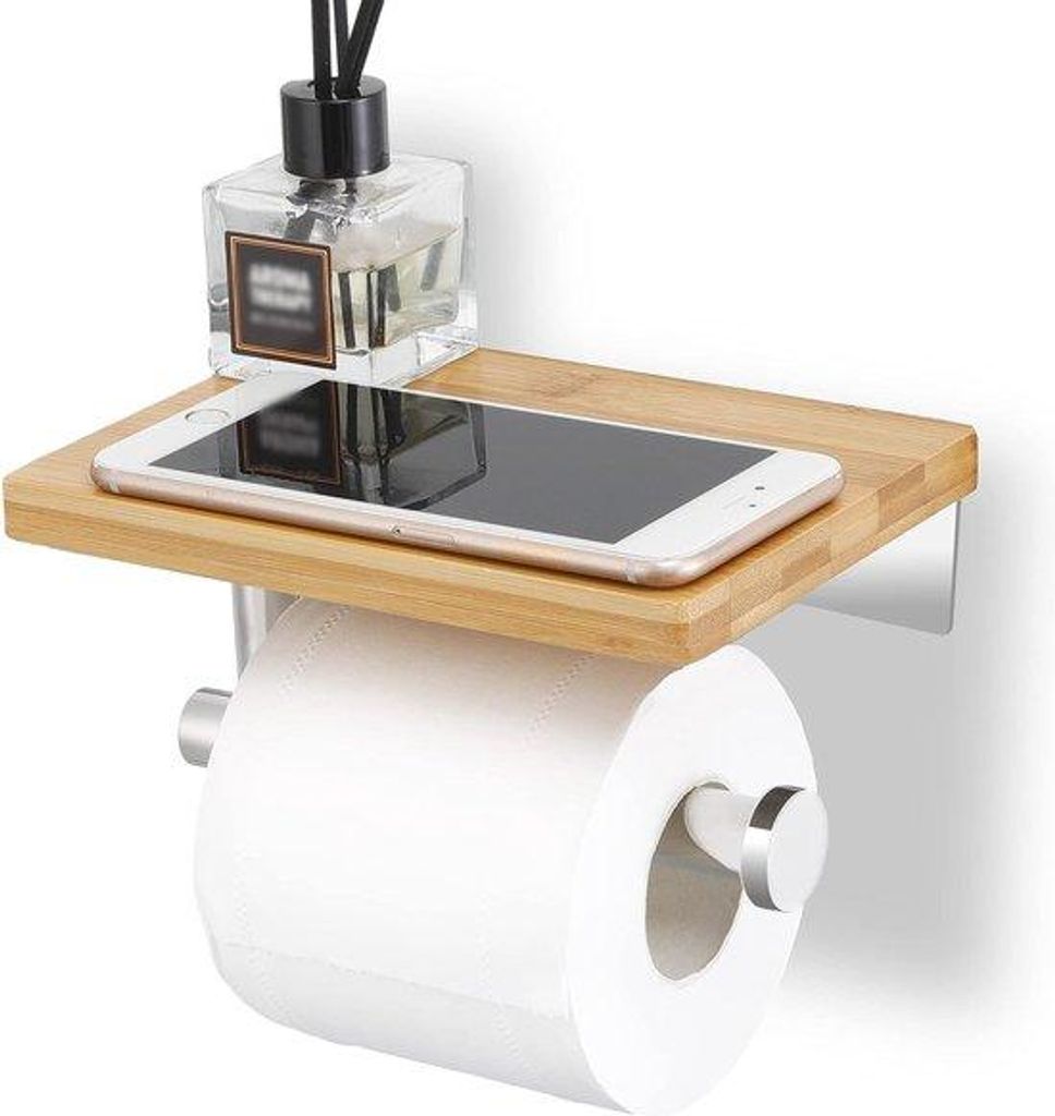 Edelstahl-Toilettenspüler-Halter aus Bambus, gepolijst, wandmontierbar