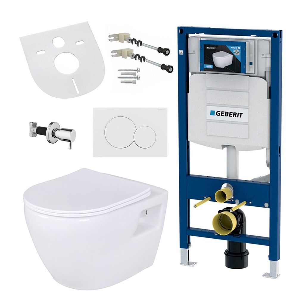 Geberit WC-Komplettset AL5508-SET, mit Vorwandelement & Betätigungsplatte 3/6 L, Wand-WC mit Bidet-Funktion, spülrandloses Keramik-WC, vormontiert
