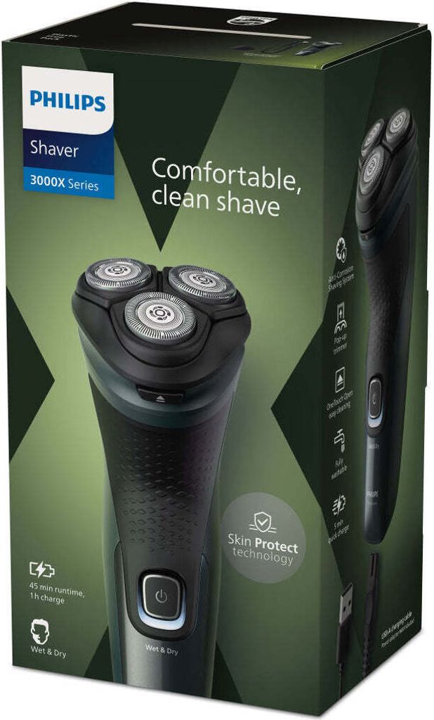 Philips X3052/00, Golarka rotacyjna, Czarny, Zielony, Zdjęcie produktu 