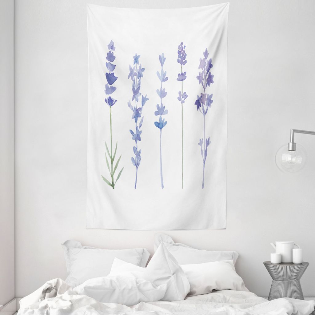 ABAKUHAUS Lavendel Wandteppich und Tagesdecke, Aquarell Rural Kräuter aus Weiches Mikrofaser Stoff Waschbar ohne Verblassen Digitaldruck, 140 x 23...