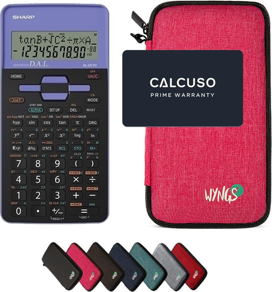 Sharp EL-531TH Violett inkl. WYNGS Schutztasche Pink - Wissenschaftlicher Taschenrechner - Basic Set