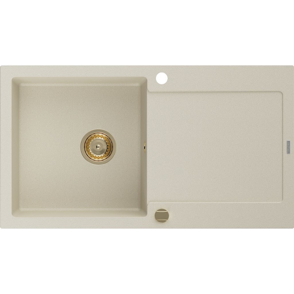 Mexen Leo Granitspüle mit einem Becken und einer Abtropffläche 900 x 500 mm, Beige, Siphon Gold - 6501901010-69-G
