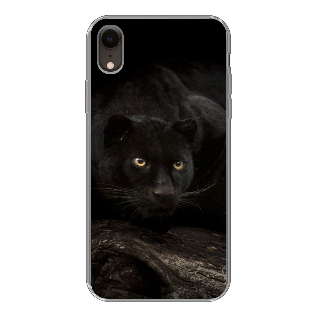 MuchoWow Handyhülle Schutzhülle Hülle für iPhone XR Panther - Wald - Augen Silikon Softcase Handy Hülle - Schutzdeckel
