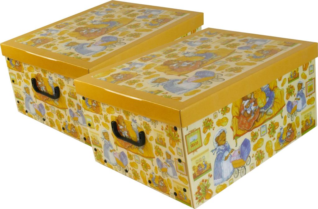 Ordnungsboxen Deko Karton 2er Set Box Clip 'Teddybär & Hase' Aufbewahrungsbox für Haushalt Büro Wäsche Geschenkbox Dekokarton Sammelbox Mehrzwe...