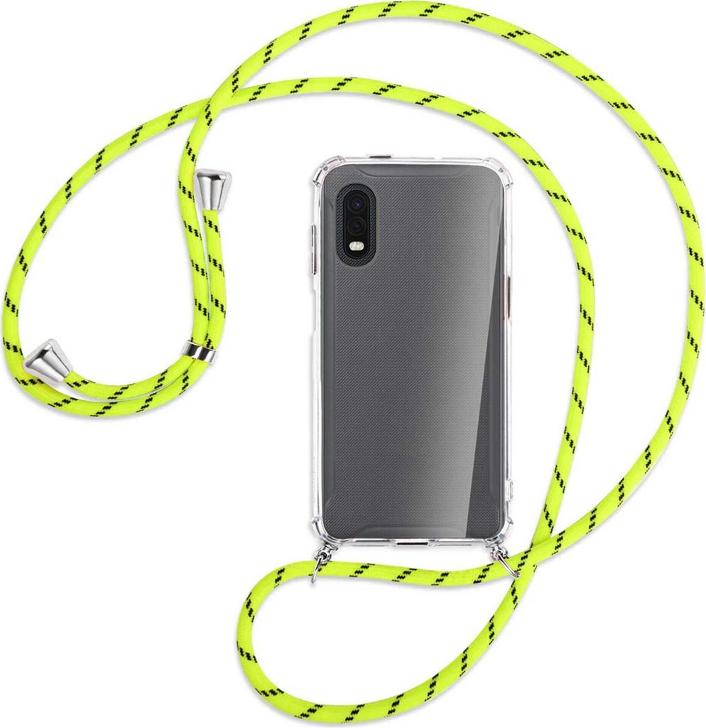 Handykette Backcover-Schutzhülle mit Band (Metall silberfarben) für Samsung Galaxy Xcover Pro - neongelb