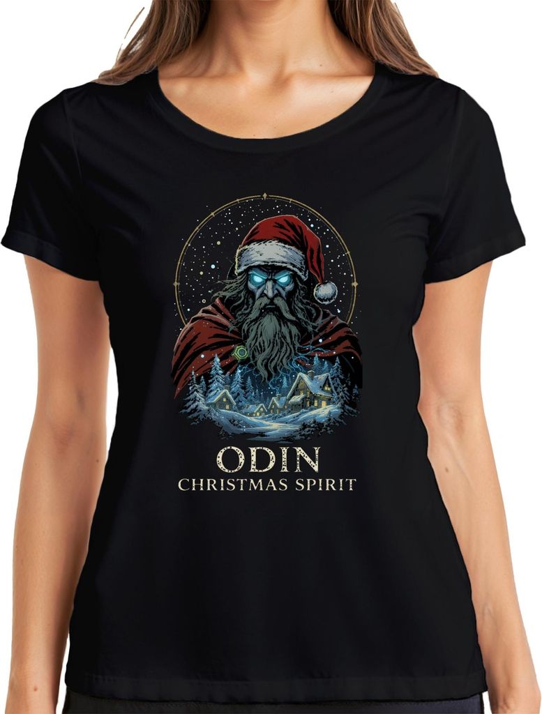 Odin Christmas Spirit Wikinger Santa Bart Winter Geschenk Damen T-Shirt, Schwarz, XXL