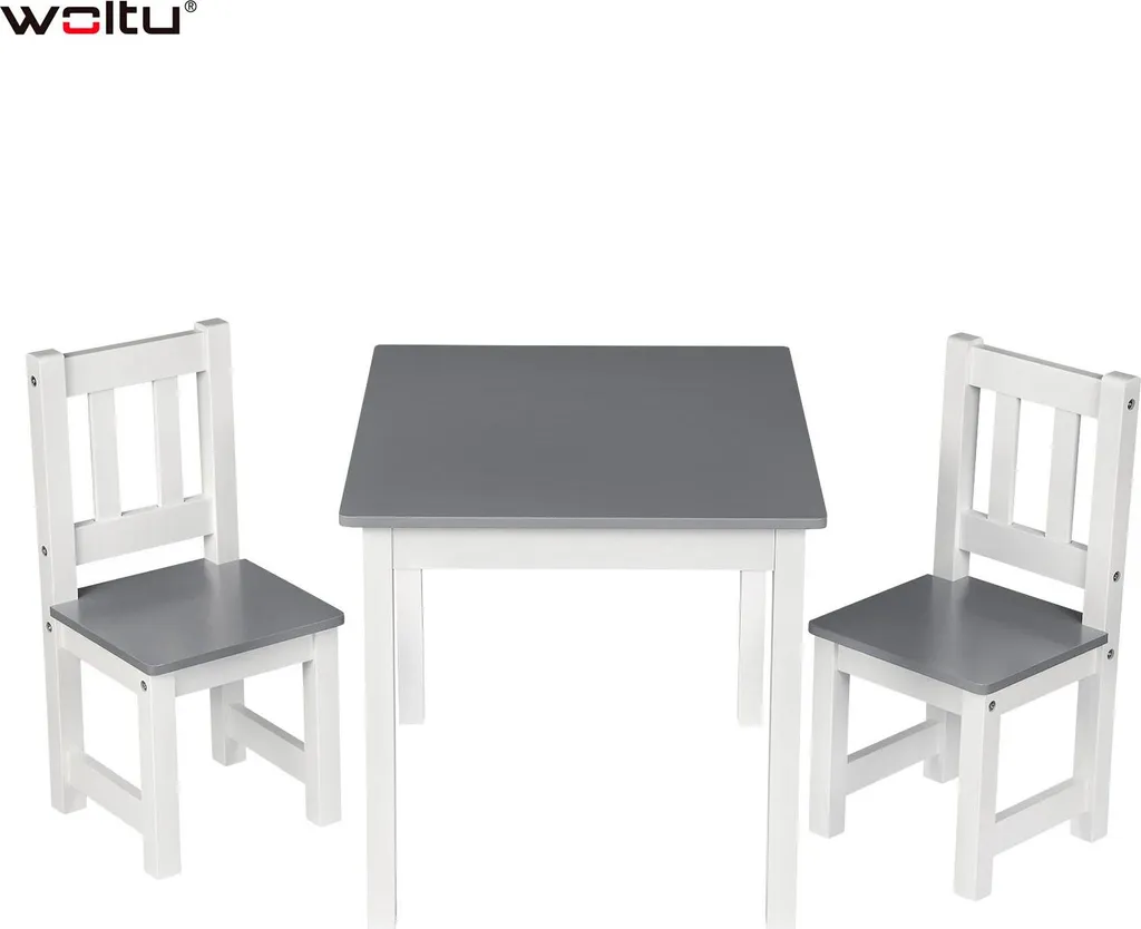 Table enfant rectangulaire 60 cm et 2 chaises bois de pin gris clair - 2