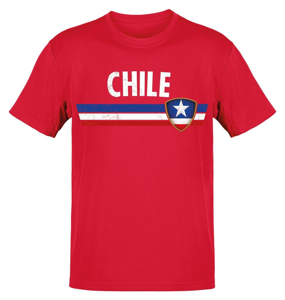 WM EM Fan Shirt Weltmeisterschaft Europameisterschaft 100% Baumwolle T-Shirt Rundhals Fanartikel Herren Damen Fan-Shirt - viele Länder: Chile / XL...