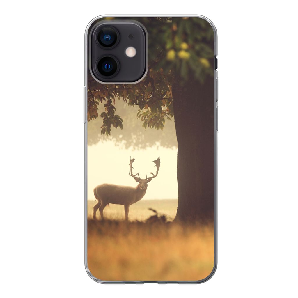 MuchoWow Handyhülle Schutzhülle Hülle für iPhone 12 Hirsche - Bäume - Wald Silikon Softcase Handy Hülle - Schutzhülle