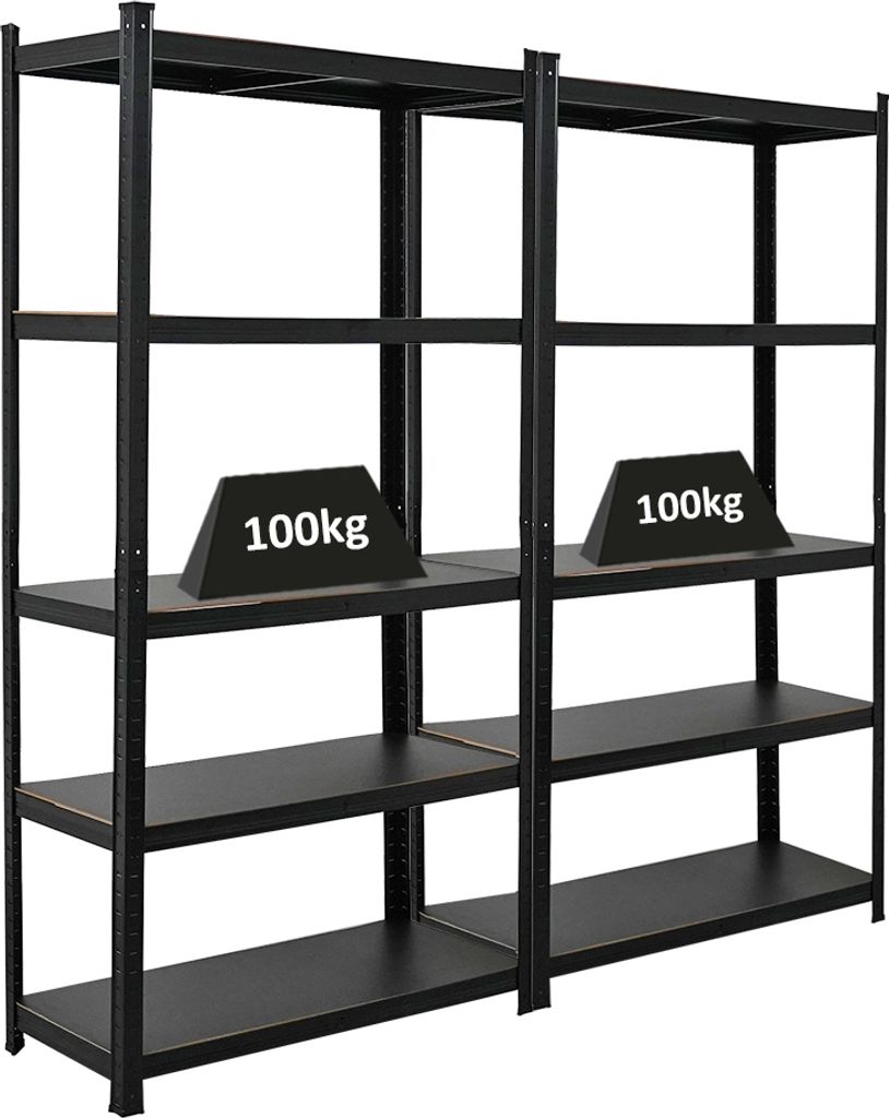 Mega Deal | 2x All Black Series Schwerlastregal Ragnar | HxBxT 180x90x40cm | Fachlast 100kg | Matt Schwarz