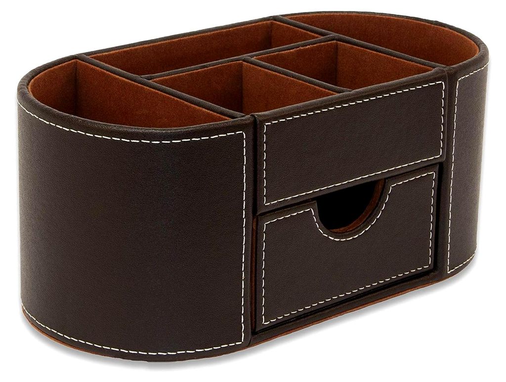 Brauner Schreibtisch-Organizer aus Kunstleder mit Schublade | Schreibtisch-Organizer | Stifthalter | Make-up-Behälter | Stiftaufbewahrung | 6 Fäc...