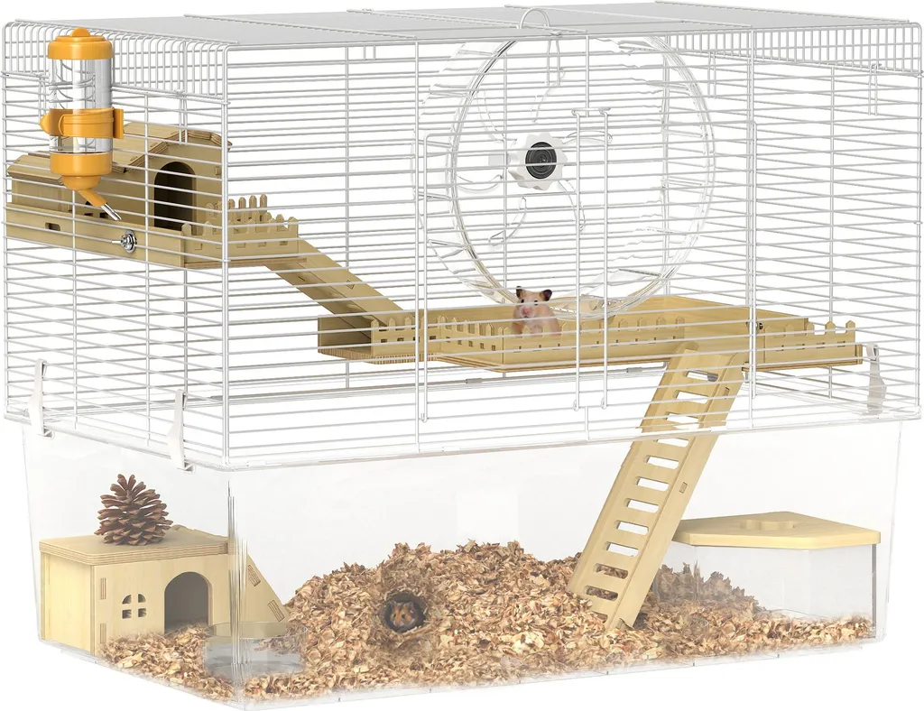 Cage Hamster Anti-Projections avec Bac Profond et Habitat à 3 Niveaux