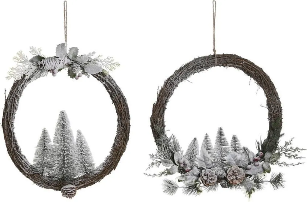 Lot de 2 Couronnes de Noël pour Décoration de Porte et Murale - Bois 46cm
