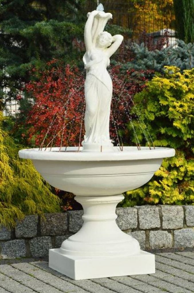 Casa Padrino Barock Springbrunnen Weiß Ø 102 x H. 171 cm - Prunkvoller Gartenbrunnen im Barockstil - Runder Gartendeko Stein Brunnen - Barock Gar...