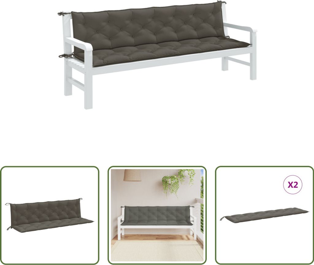 The Living Store Gartenbank-Auflagen 2 Stk. Melange Dunkelgrau 200x50x7 cm Stoff