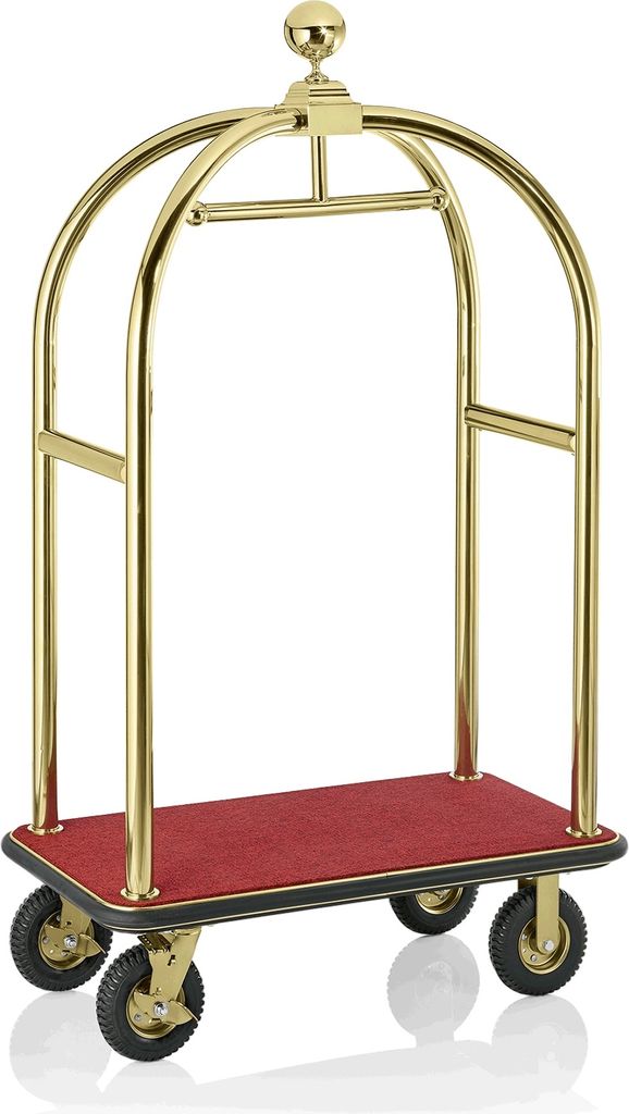 Hotelwagen / Gepäckwagen, Goldfarben / roter Teppich, 113x62x191 cm