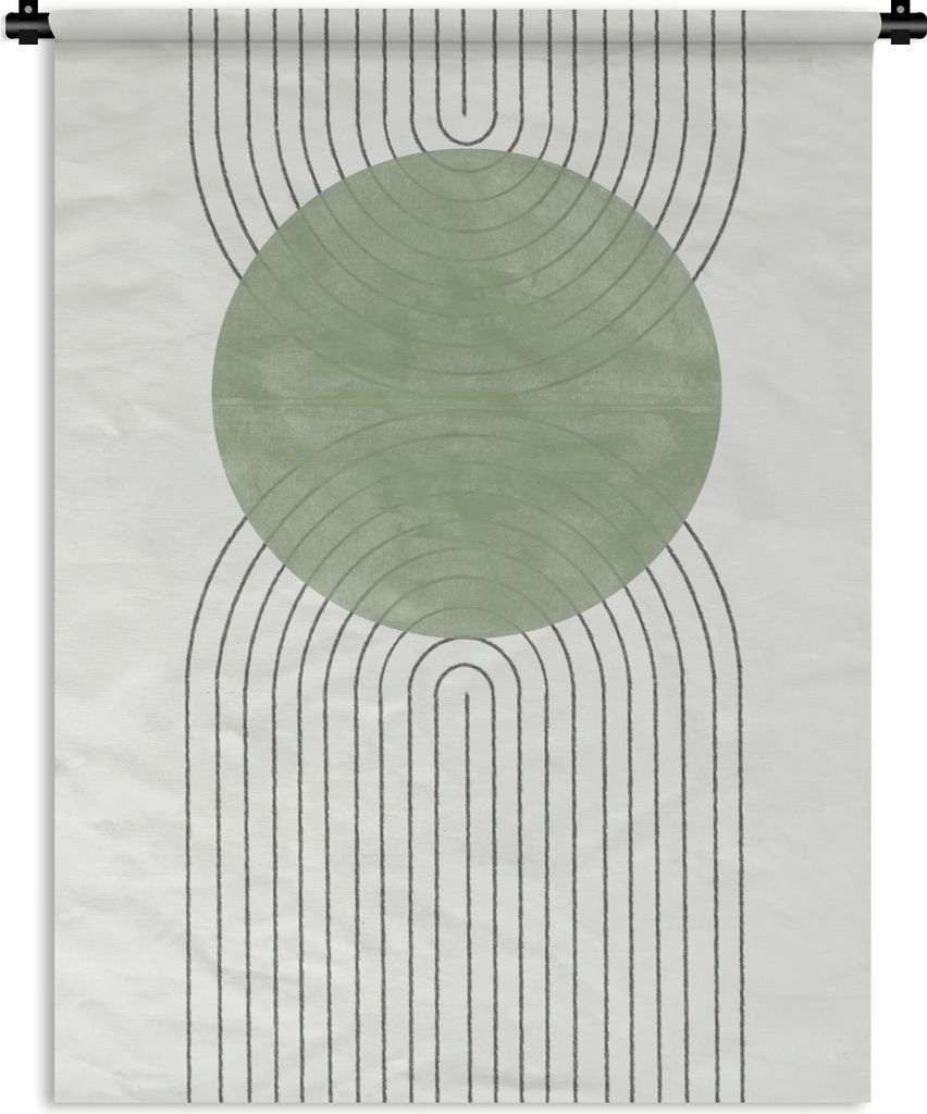 MuchoWow Wandteppich Wandbehang Linien - Kreis - Grün - Abstrakt 90x120 cm Tapisserie Dekoration Wandtuch - Wanddeko