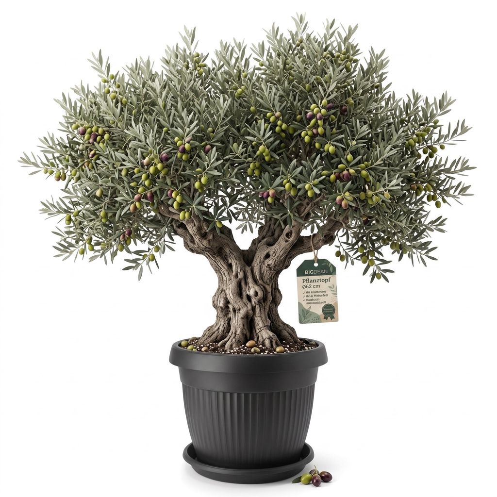 BigDean 62cm Blumentopf mit Untersetzer rund Anthrazit - Produktbild 