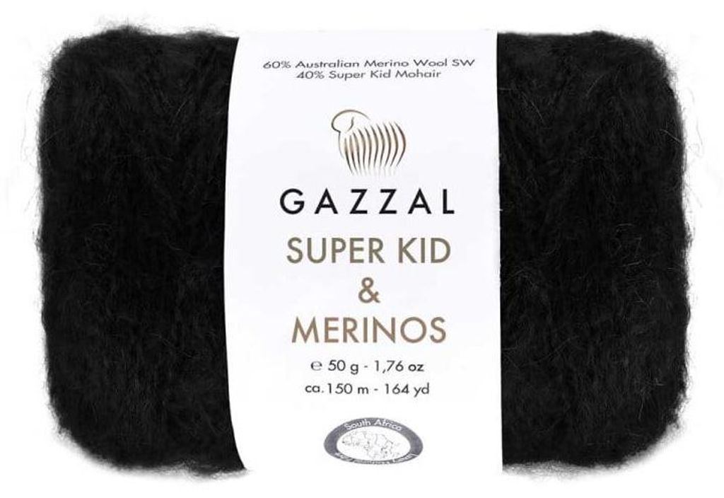 Gazzal Super Kid Mohair & Merino Wolle 50g/150m Schwarz – weich & luftig