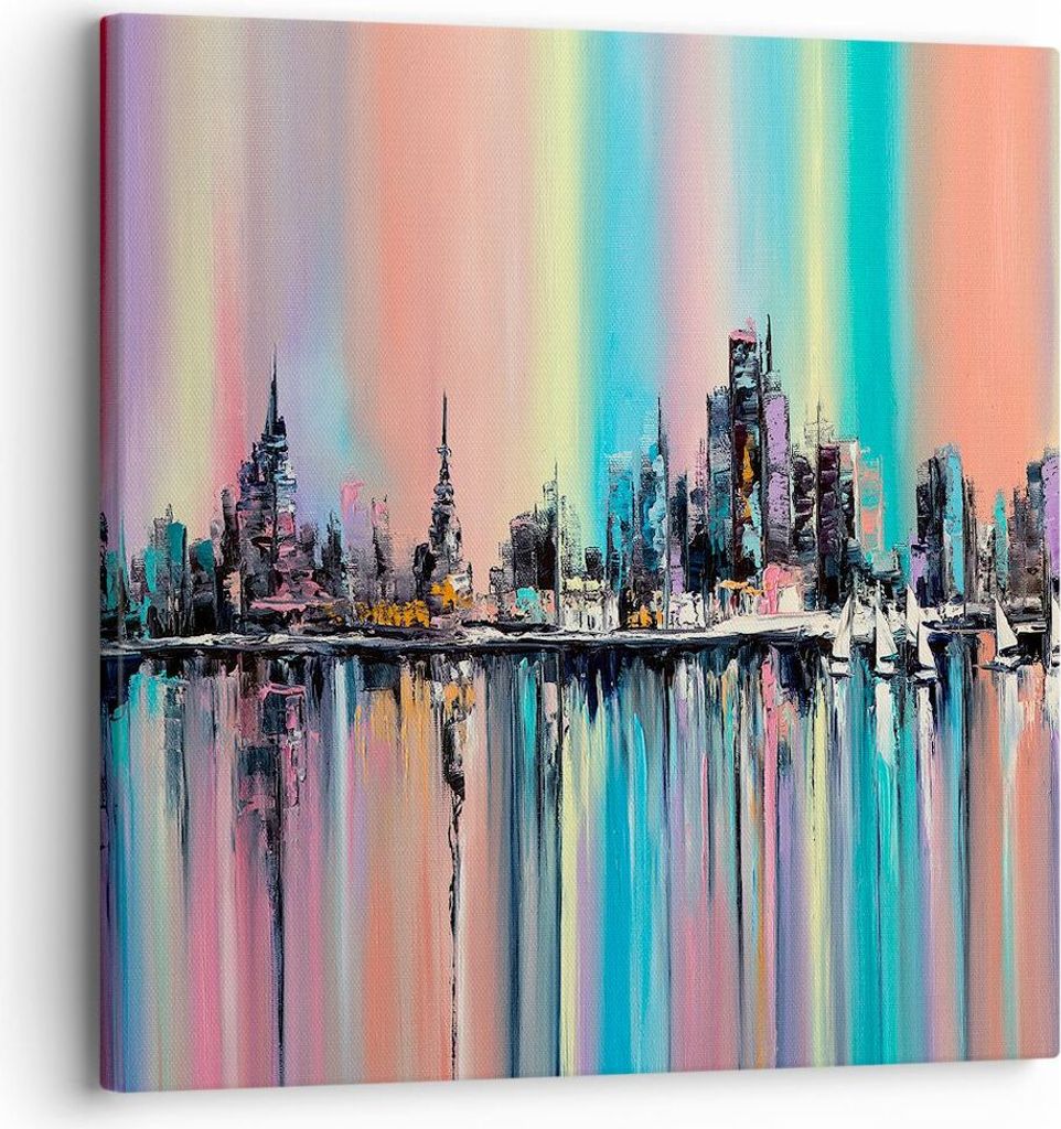 Bild auf Leinwand - Leinwandbild - Stadt Aussicht Wasser - 30x30cm - Wand Bild - Wanddeko - Leinwanddruck - Bilder - Kunstdruck - Wanddekoration - ...