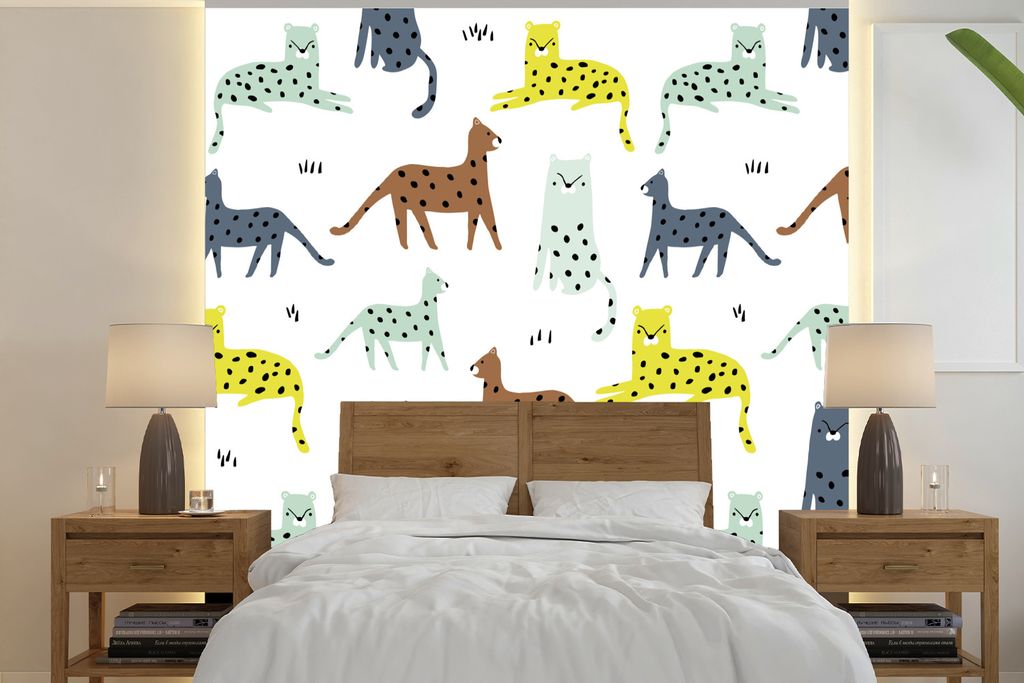 MuchoWow Fototapete für Wohnzimmer oder Schlafzimmer Wandtapete Vinyl Motivtapete Katze - Tiere - Weiß - 260x260 cm - Papiertapeten