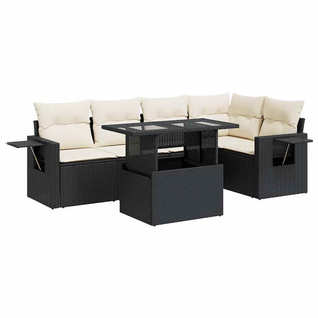 "im Sonderangebot" 6-tlg. Garten-Lounge-Set - elegantes Design - Sitzgruppe/Gartengarnitur - mit Kissen Schwarz Poly Rattan - Terassenmöbel DEMöb...