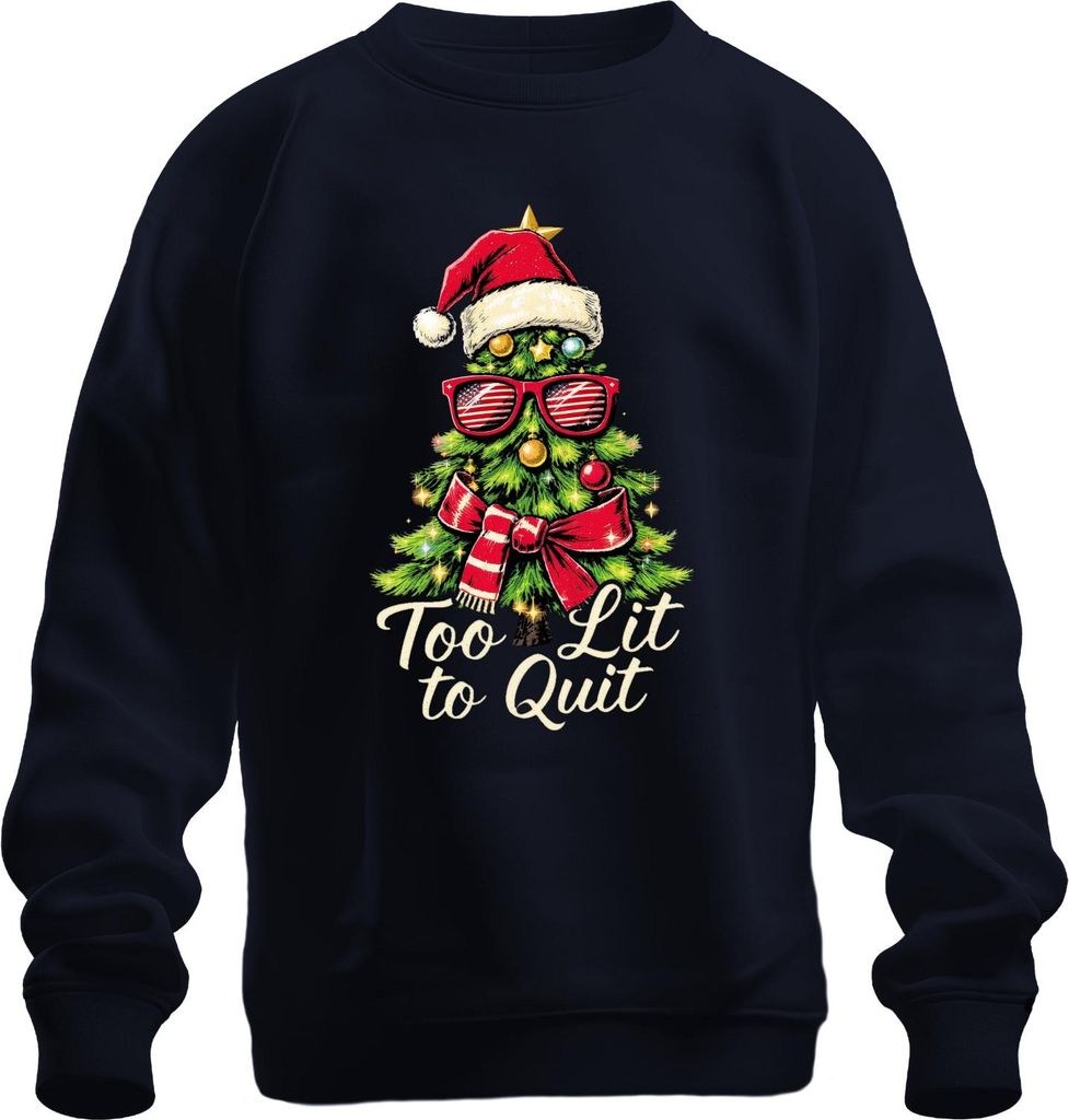 Too Lit to Quit Weihnachtsbaum Sonnenbrille Party Geschenk Uni Sweatshirt Pullover, Navy, XXL