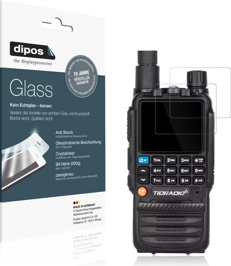 2x Schutzfolie für Tidradio TD-H3 - Anti-Shock 9H Folie dipos Glass Kunststoffglas