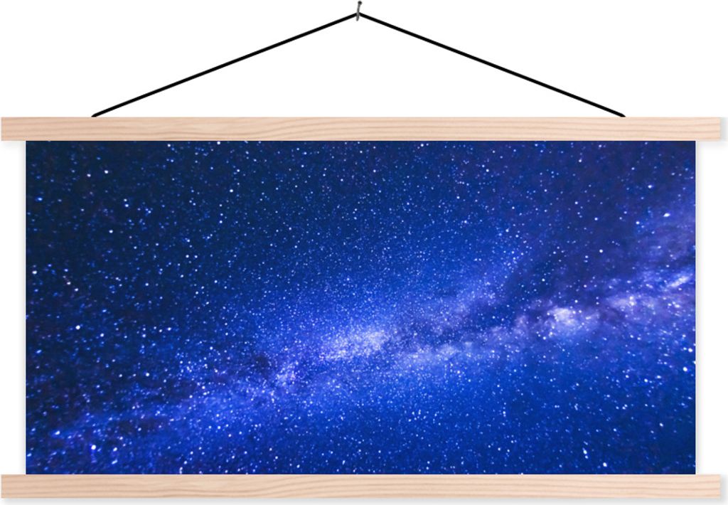 MuchoWow Textilposter Sternenhimmel - Universum - Blau - Jungen - Mädchen - Kinder 120x60 cm mit holzfarbenen Rahmen - Klemmleiste