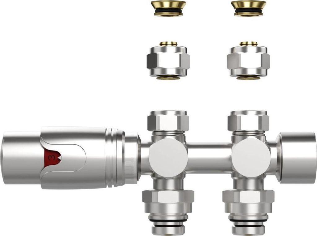 BELVIT Design Heizkörperventil Thermostat Edelstahl gebürstet für Wand- und Bodenanschluss 1/2" PEX 16 x 2mm Konus M30