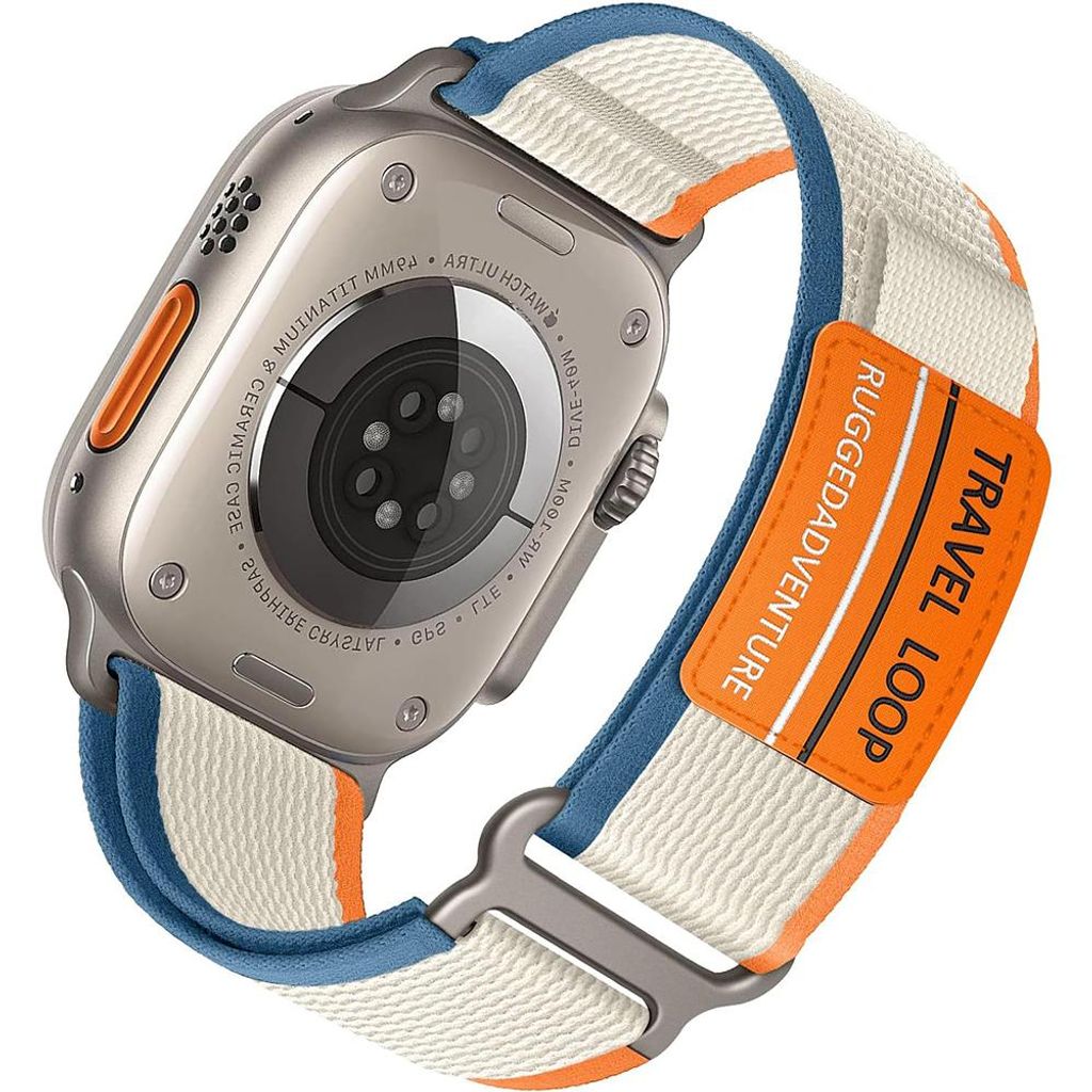 FFO2World Trail Loop Sportarmband für Apple Watch 46/45/44/42/49 mm (inkl. Ultra) – Weiches Nylonarmband mit Klettverschluss – Orange/Beige