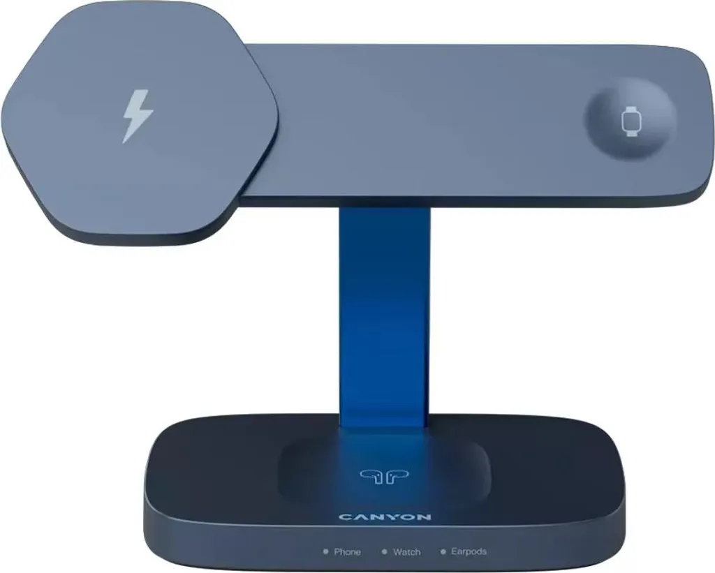 Station de charge sans fil Canyon Hexagon 310 3-en-1 15W Bleu Azur