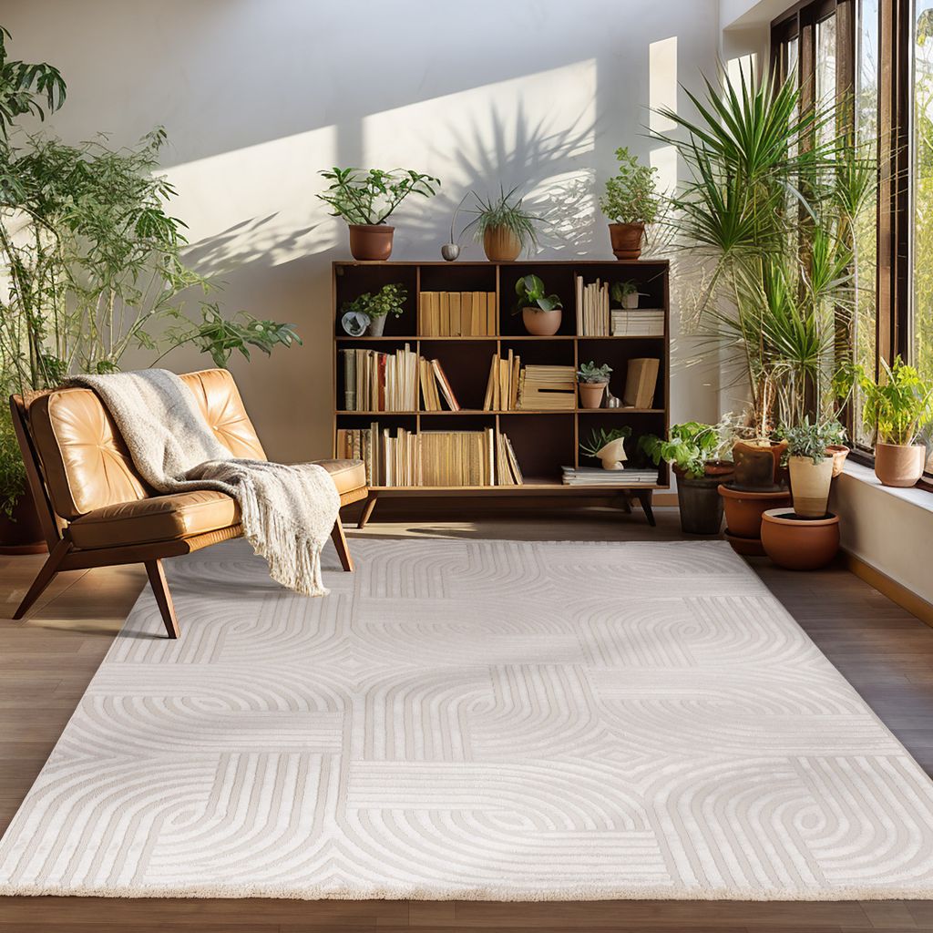 Kurzflor Teppich Wohnzimmer Esszimmer Schlafzimmer Läufer Skandinavischer Boho Stil 3D Muster Soft & Weich Modern, Größe: 140 x 200 cm, Farbe: B...