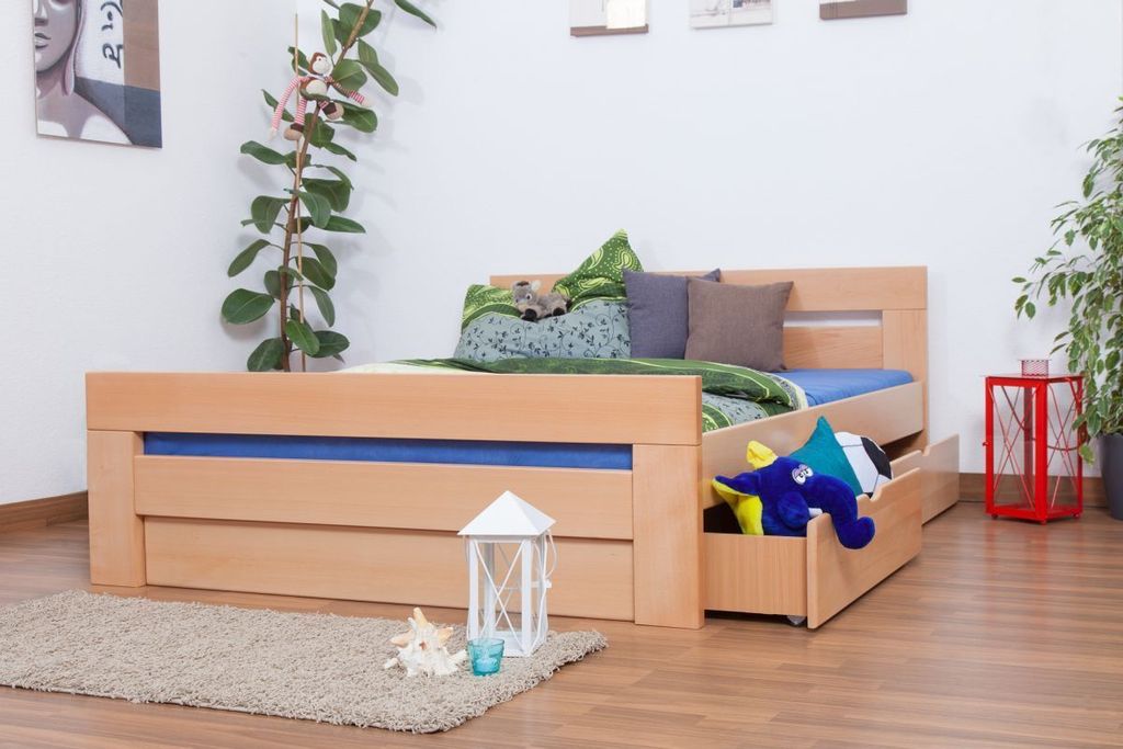 Ausziehbett 160 x 200 cm Buche Natur mit 4 Schublade(n)
