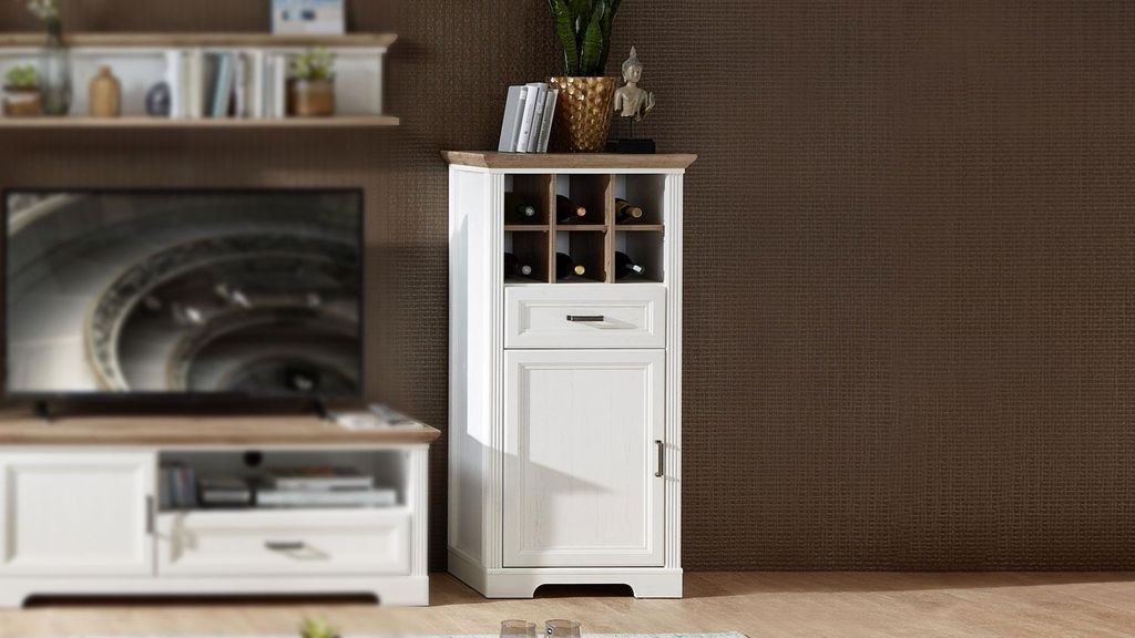 Schrank Jasmin Kommode Pinie hell und Artisan Eiche 66x136 cm