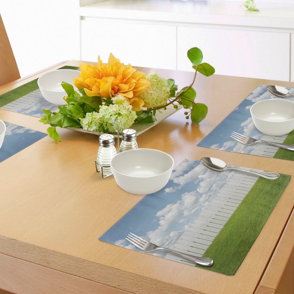 ABAKUHAUS Natur Platzmatten, Exquisite Sykline mit Wolken über Einer Wiese Serenity Tranquil Place Relax Print, Tiscjdeco aus Farbfesten Stoff fü...