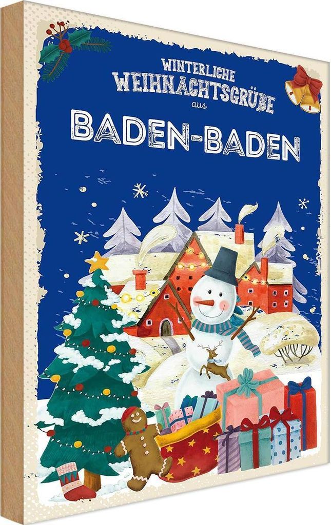 vianmo Holzschild 18x12 cm Weihnachtsgrüße aus BADEN-BADEN Weihnachten