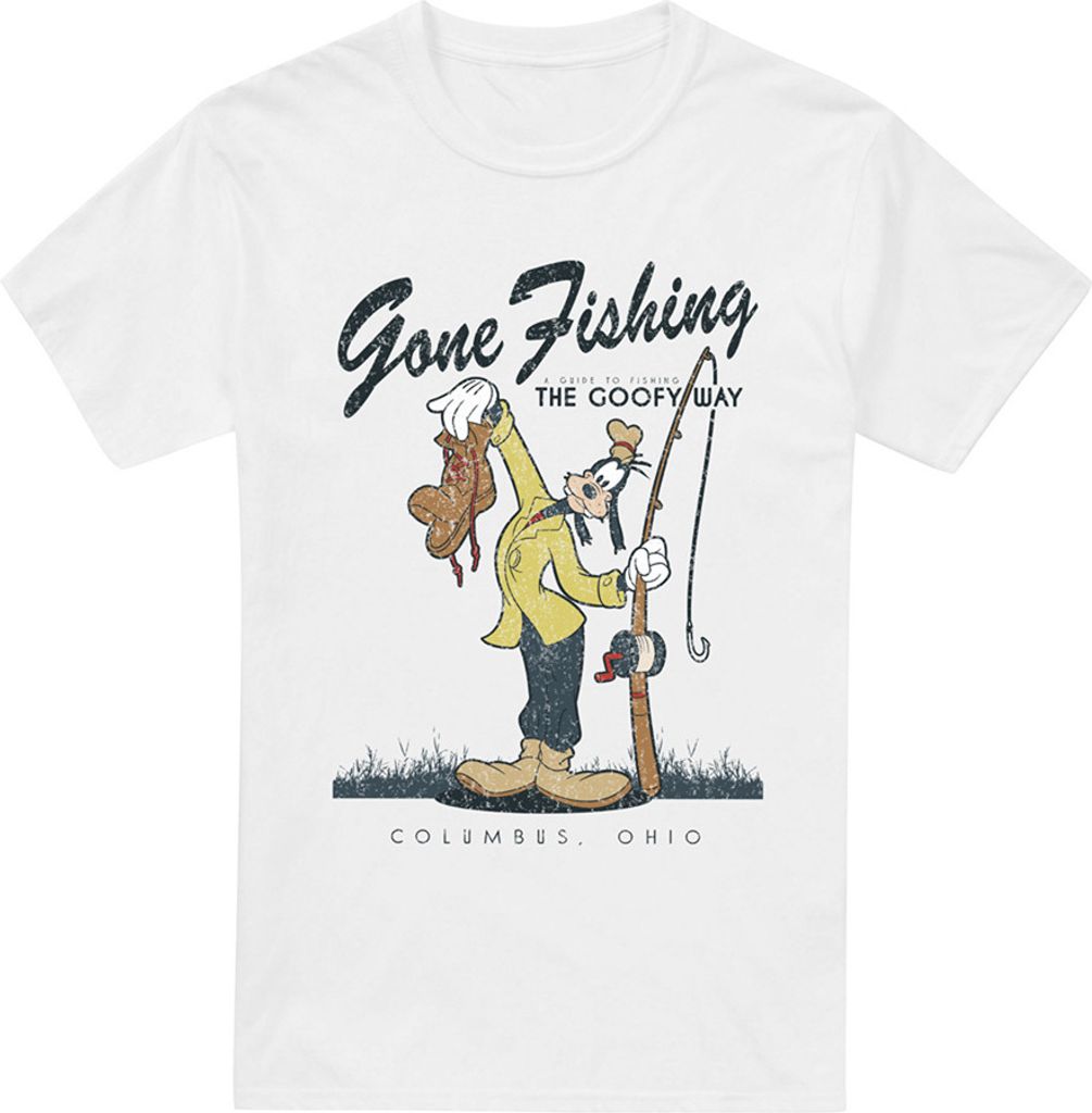 Mickey Mouse & Friends - "Goofy Gone Fishing" T-Shirt für Herren TV2584 (XL) (Weiß)
