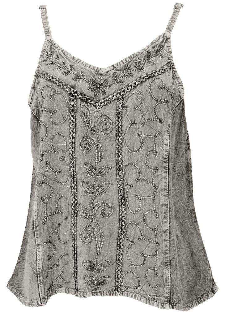 Besticktes Top Boho Chic, Lockeres Sommertop - Granitgrau, Damen, Viskose, Tops & T-Shirts