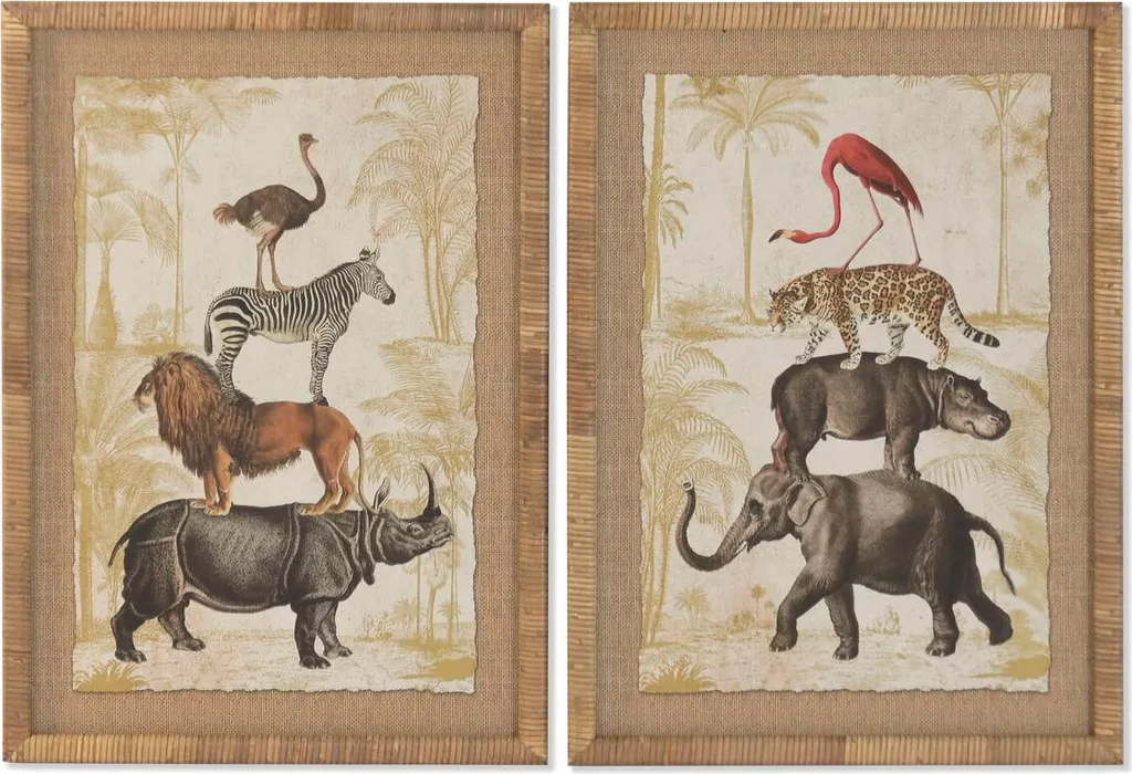 Cadre Mural pour Salon ESPRIT Animaux coloniaux 50 x 70 cm - 2 Unités
