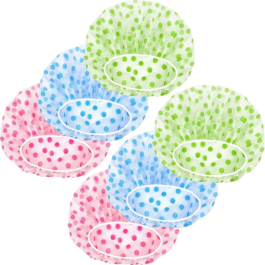 6 Stück elastische Badmützen - herstellbare Hauben - farbenfrohe verdickte Duschmützen - wasser- und ölbeständige Duschmützen - mit elastisch...