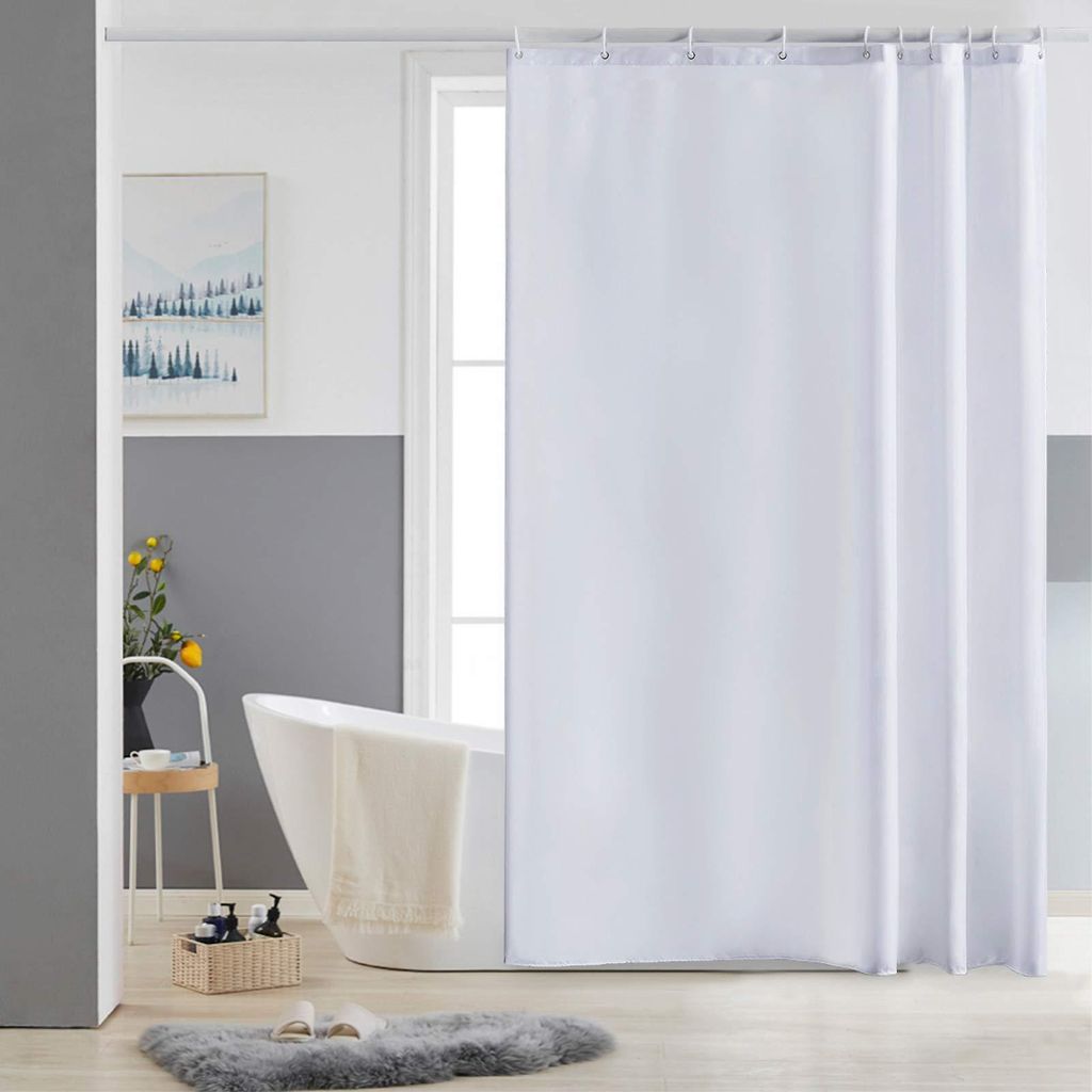 Schmaler Duschvorhang für Dusche und Badewanne, Badezimmervorhang aus Polyestergewebe, schimmelresistent, wasserabweisend und waschbar, weiß 150x...