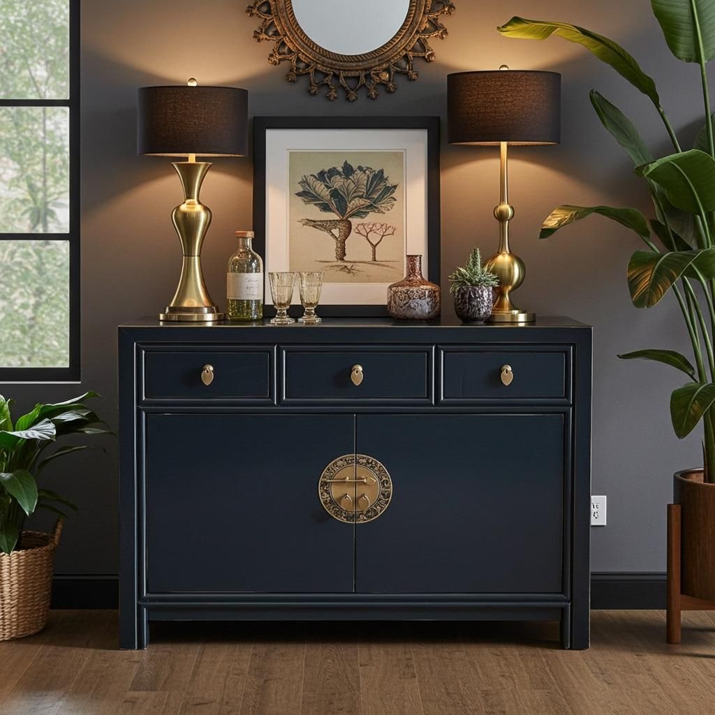 OPIUM OUTLET Chinesische Kommode Asia Sideboard orientalischer Schrank asiatische Vintage Möbel Anrichte Hochzeitsschrank komplett montiert blau