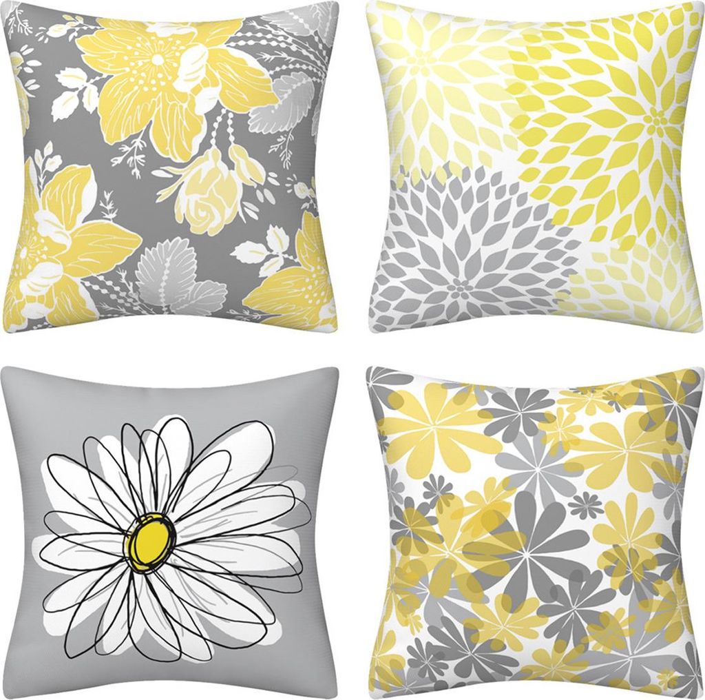 4er-Set Kissenbezüge mit Gänseblümchenmuster und hübscher weißer Blumendekoration für Sofas