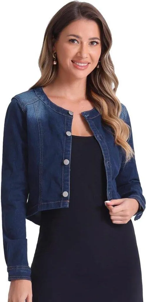 Boléro en denim court sans col pour femme veste noire taille S
