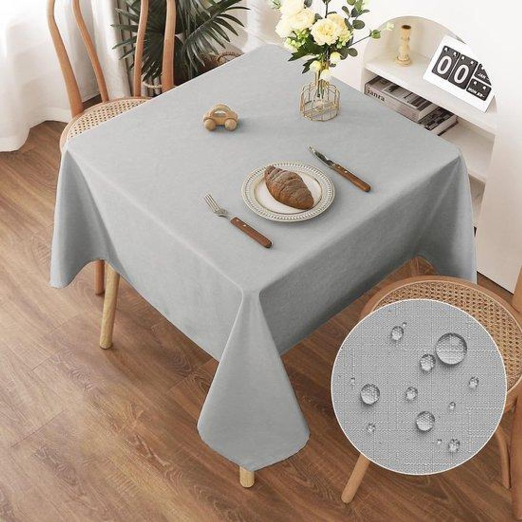 Polyester Tafelkleed Lichtgrijs 140x140cm Linnenlook Wasserabweisend mit Lotus Effekt, Wetterfest und kratzfest für Wohnzimmer, Esszimmer, Terrasse