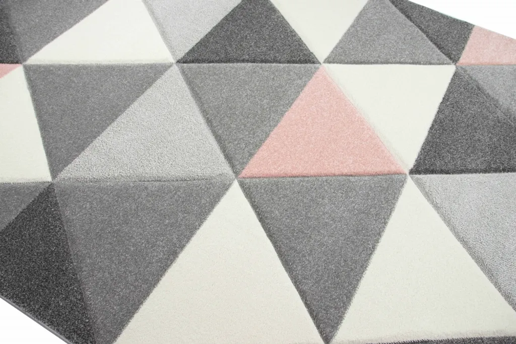 Tapis rectangulaire à motifs géométriques rose et gris pour séjour - 3